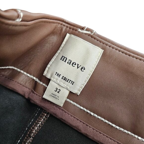 Maeve The Colette Cropped Wide-Leg Pant, Faux-Leather Top-Stitch, Brown, Size 32 - Picture 8 of 11
